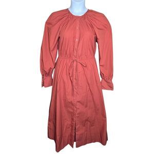 MISSGUIDED terracotta rust puff‎ sleeve button front peasant midi dress 6